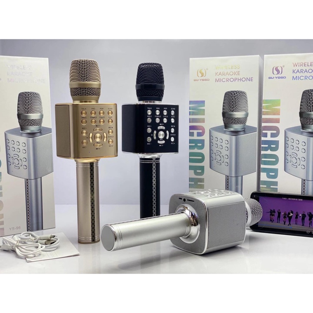 Micro Bluetooth YS97 Không Dây Micro karaoke tích hợp, live stream loa bass chống hú