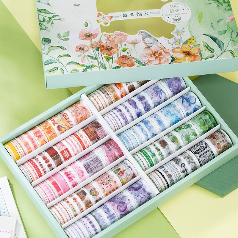 Washi Tape sticker lẻ vintage hoa cổ trang phong cảnh băng dính cute trang  trí sổ -Tách set ngẫu nhiên theo màu 