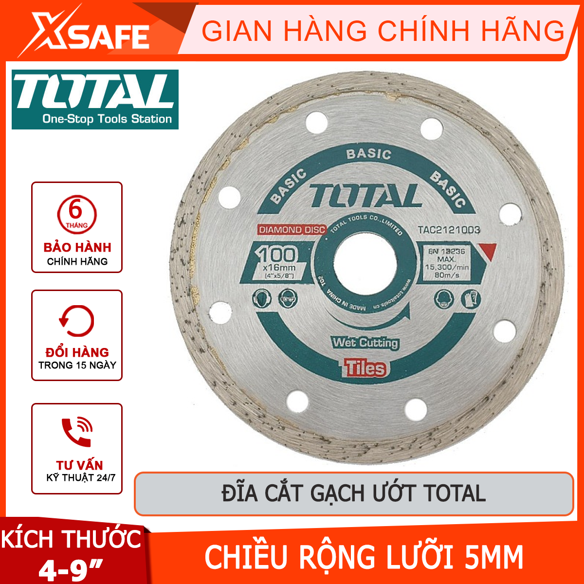 Đĩa cắt gạch ướt Total | đĩa cắt gạch mini, đủ kích thước, chiều rộng lưỡi 5mm cắt gạch ngói trong ngành công nghiệp, xây dựng...