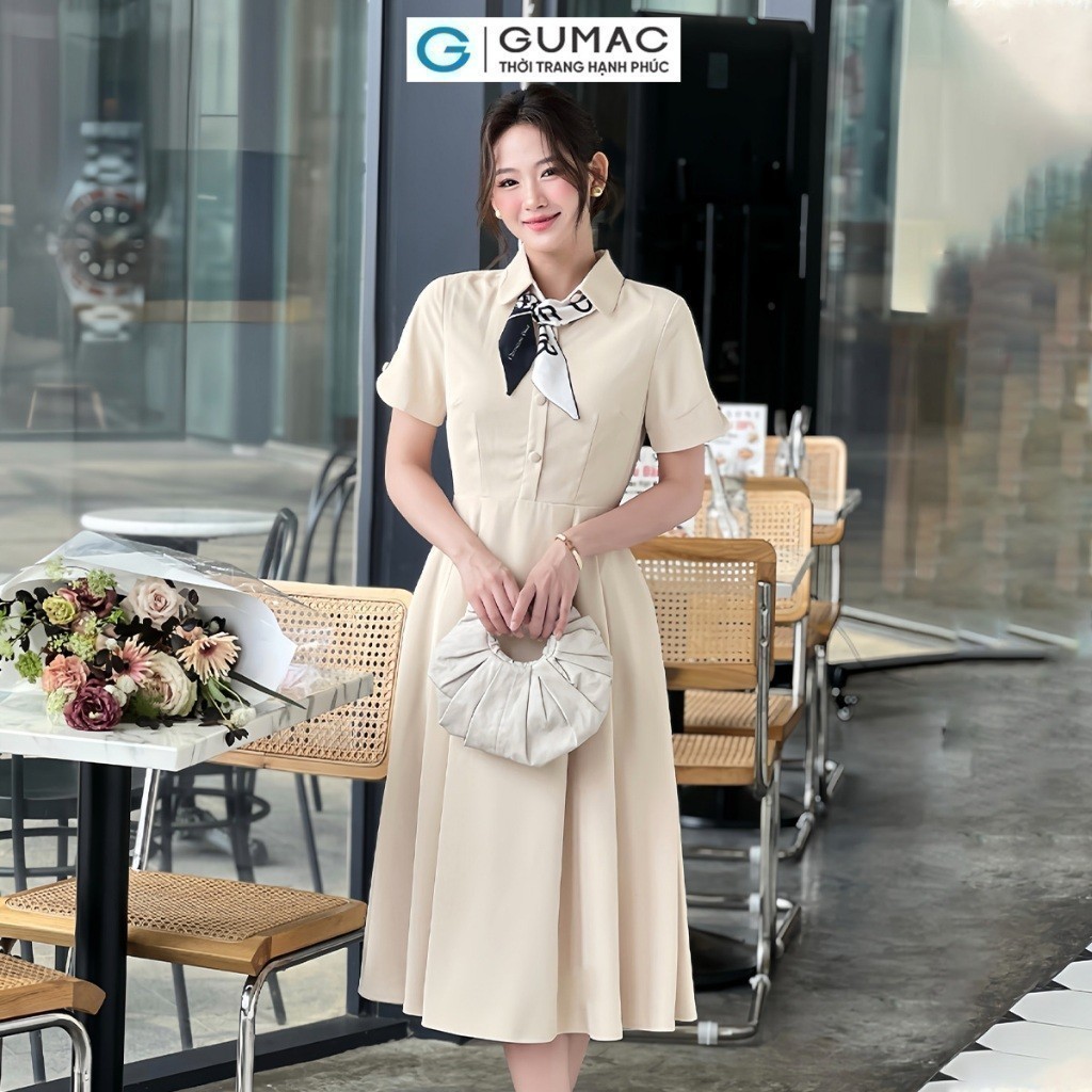 Đầm nữ A xòe xếp ly thời trang GUMAC DE03043