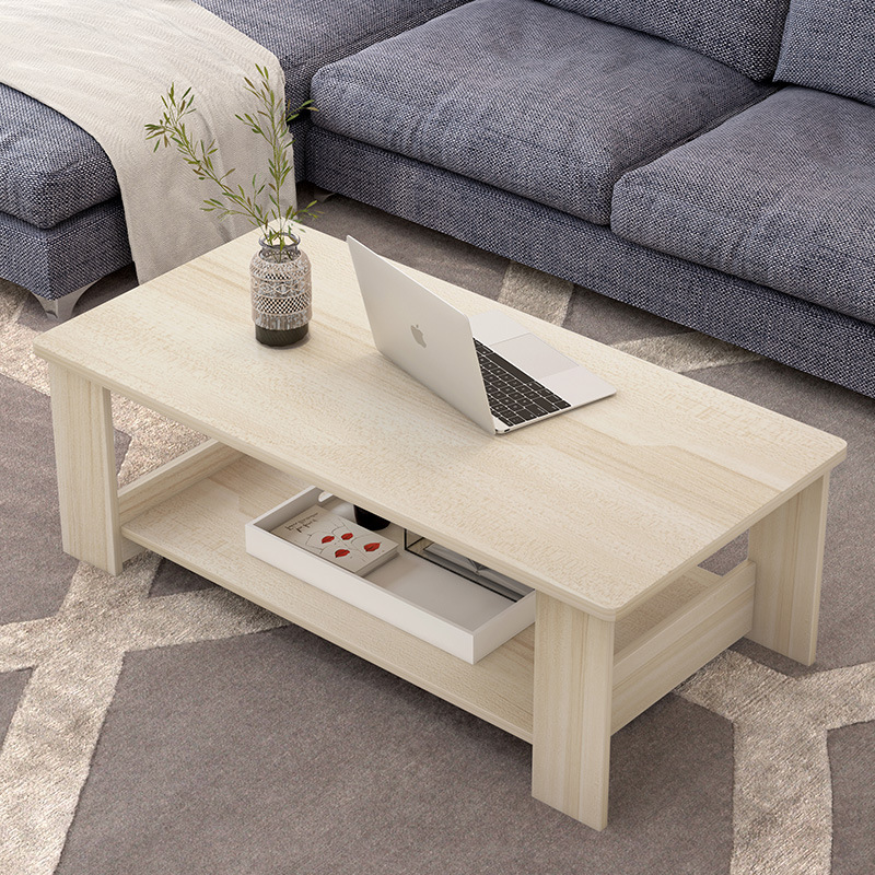 2 Layers Coffee table with Storage Shelf Simple Modern Wooden Tea Table Center Table for Living ...
