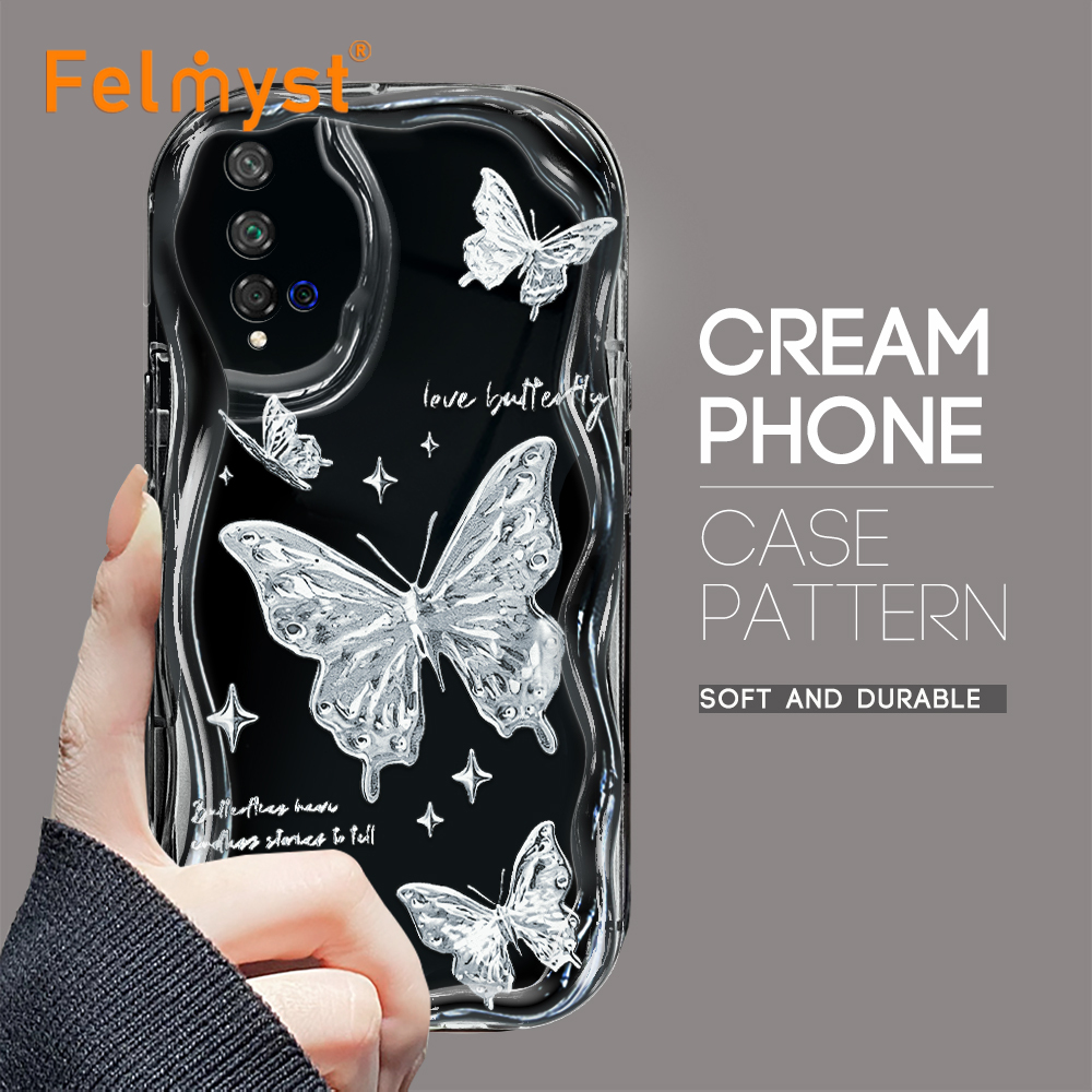 FELMYST%20for%20Honor%2020%20Huawei%20Nova%205T%20Back%20Cover%20Silver%20Butterfly%20Pattern%20Soft%20Texture%20Wavy%20Edge%20Silicone%20Phone%20Case%20-%20Image%202