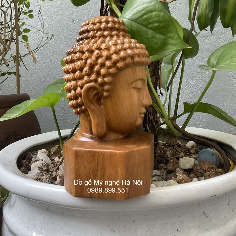 Tượng đầu Phật thích ca bằng gỗ thơm cao 15 cm
