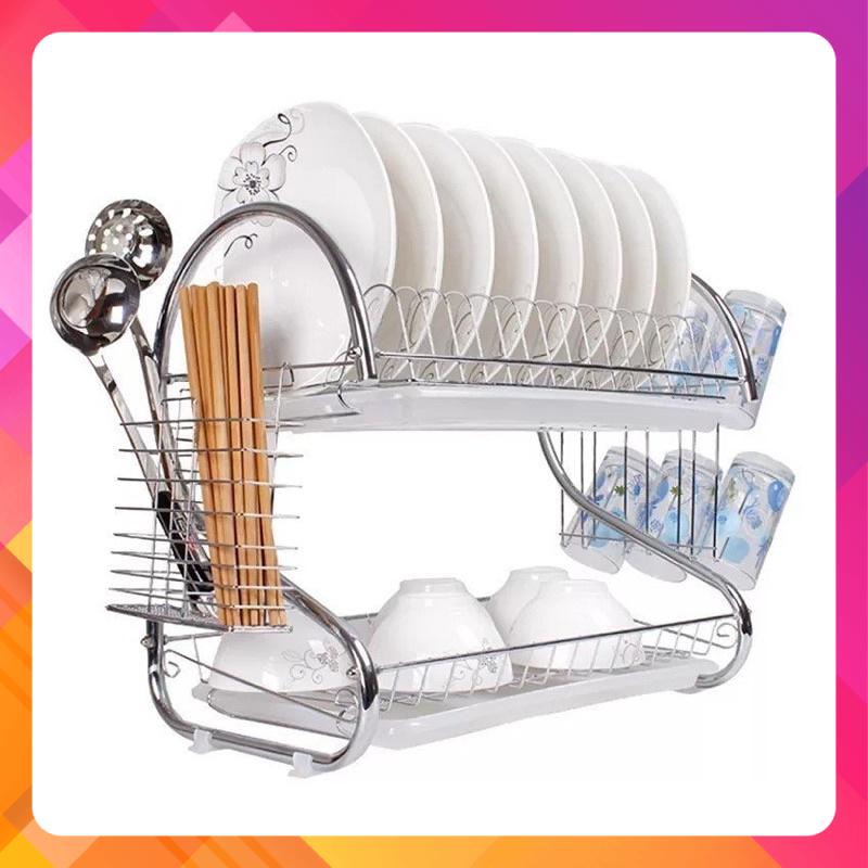 Kệ úp chén bát 2 tầng inox có khay hứng nước