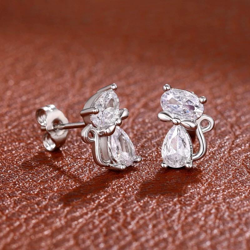 Cat Ear Studs Women's Exquisite Versatile Bow Knot Style Shining Jewelry