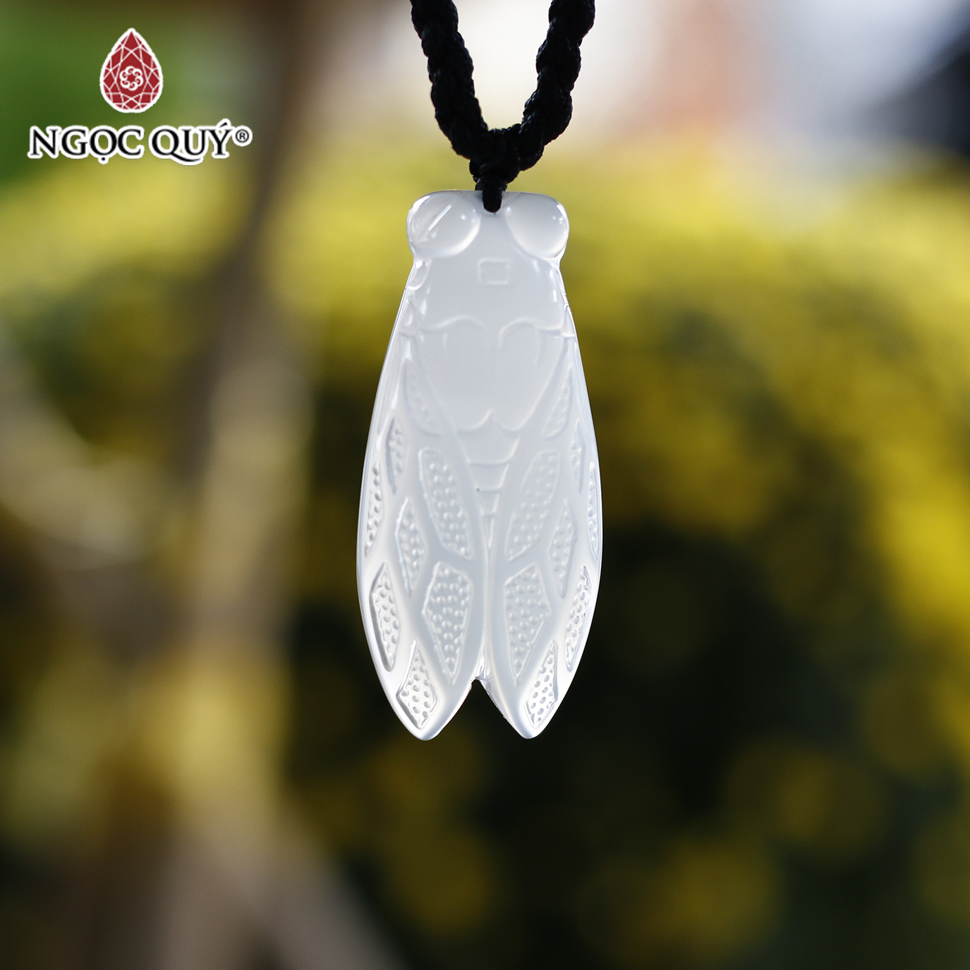 Mặt dây chuyền ngọc thiền con ve đá mã não trắng mệnh thủykim - Ngọc Quý Gemstones