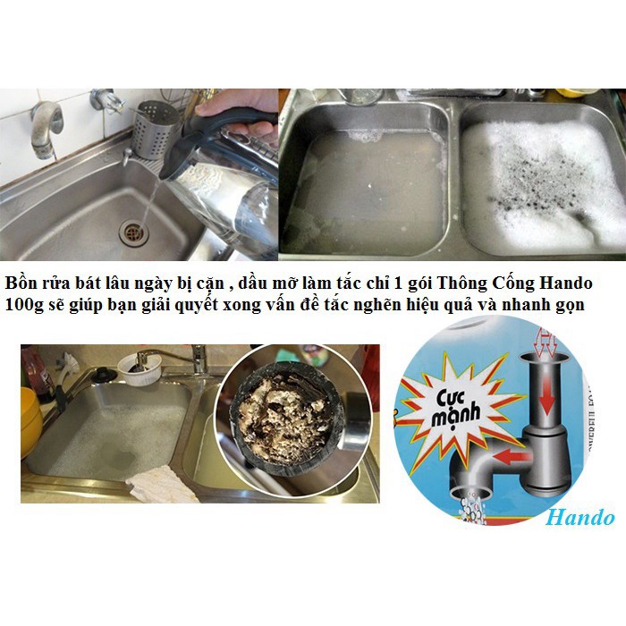 Bột thông cống Hando 100g Nội địa (gói)