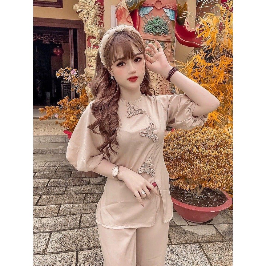 Đồ Lam Đi Chùa # Mẫu 3 Bông Lụa# Quần Áo Nữ