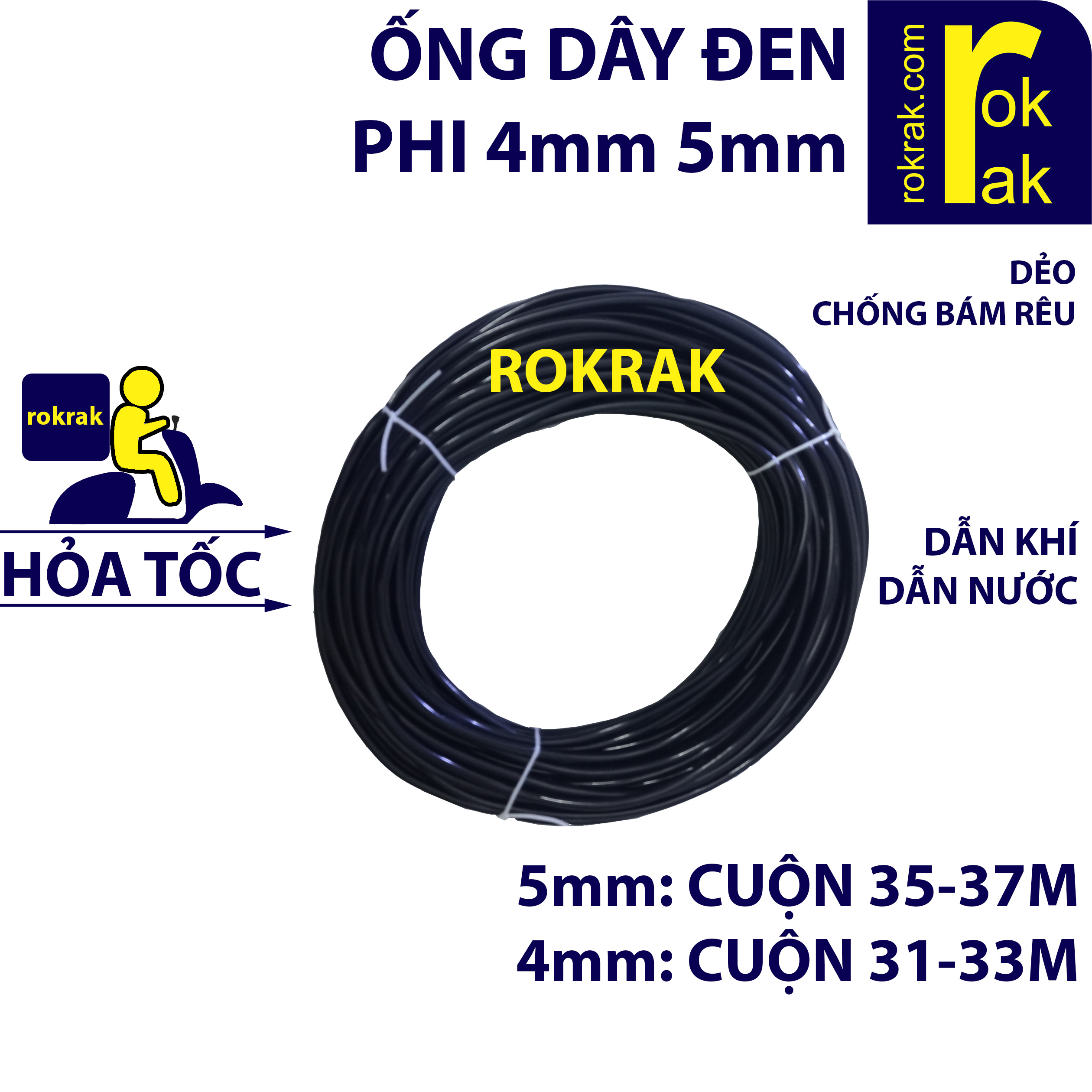 Ống dây oxy ống nước dẻo đen phi 4 5 mm ldpe chống bám rêu