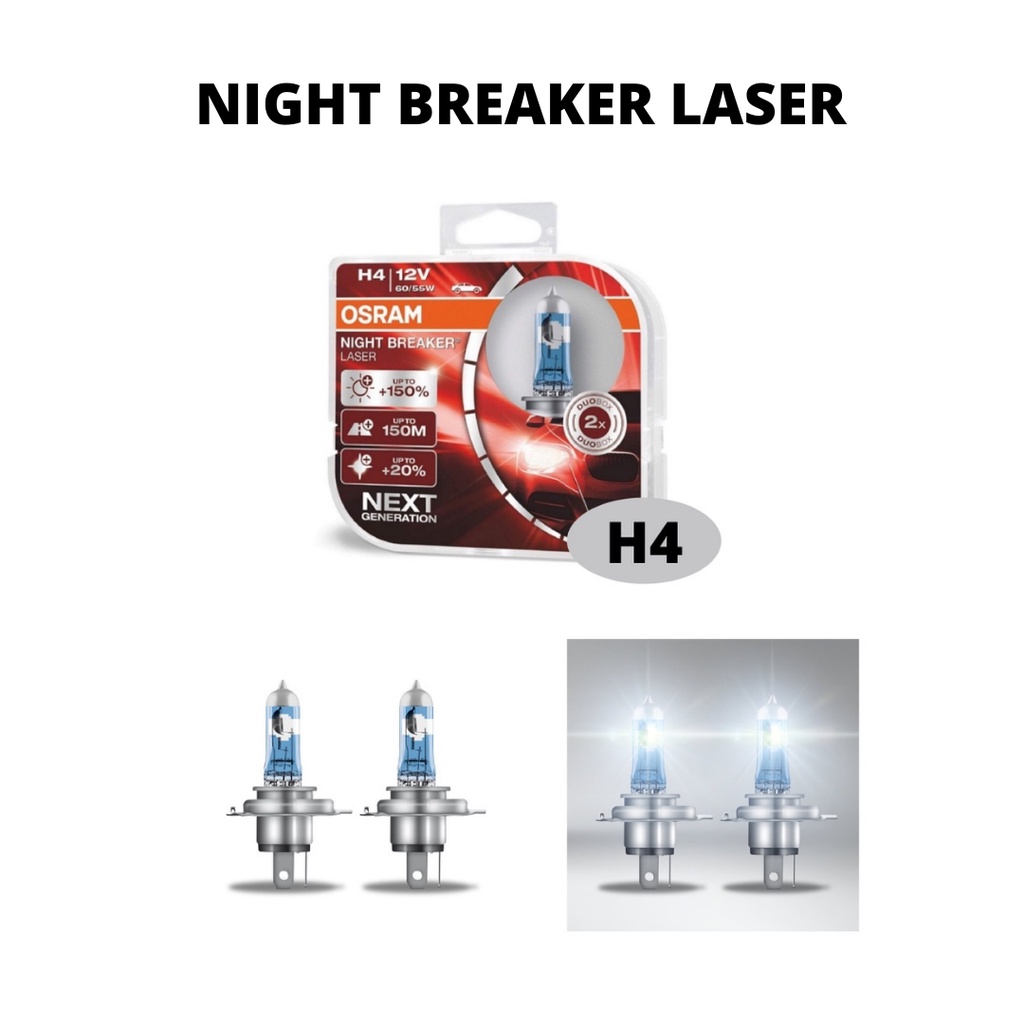 Genuine Osram Night Breaker Laser (+150% Brightness) / 200 (+200%  Brightness) Set (2 pcs) H1 H3 H4 H7 H8 H11 HB3 HB4