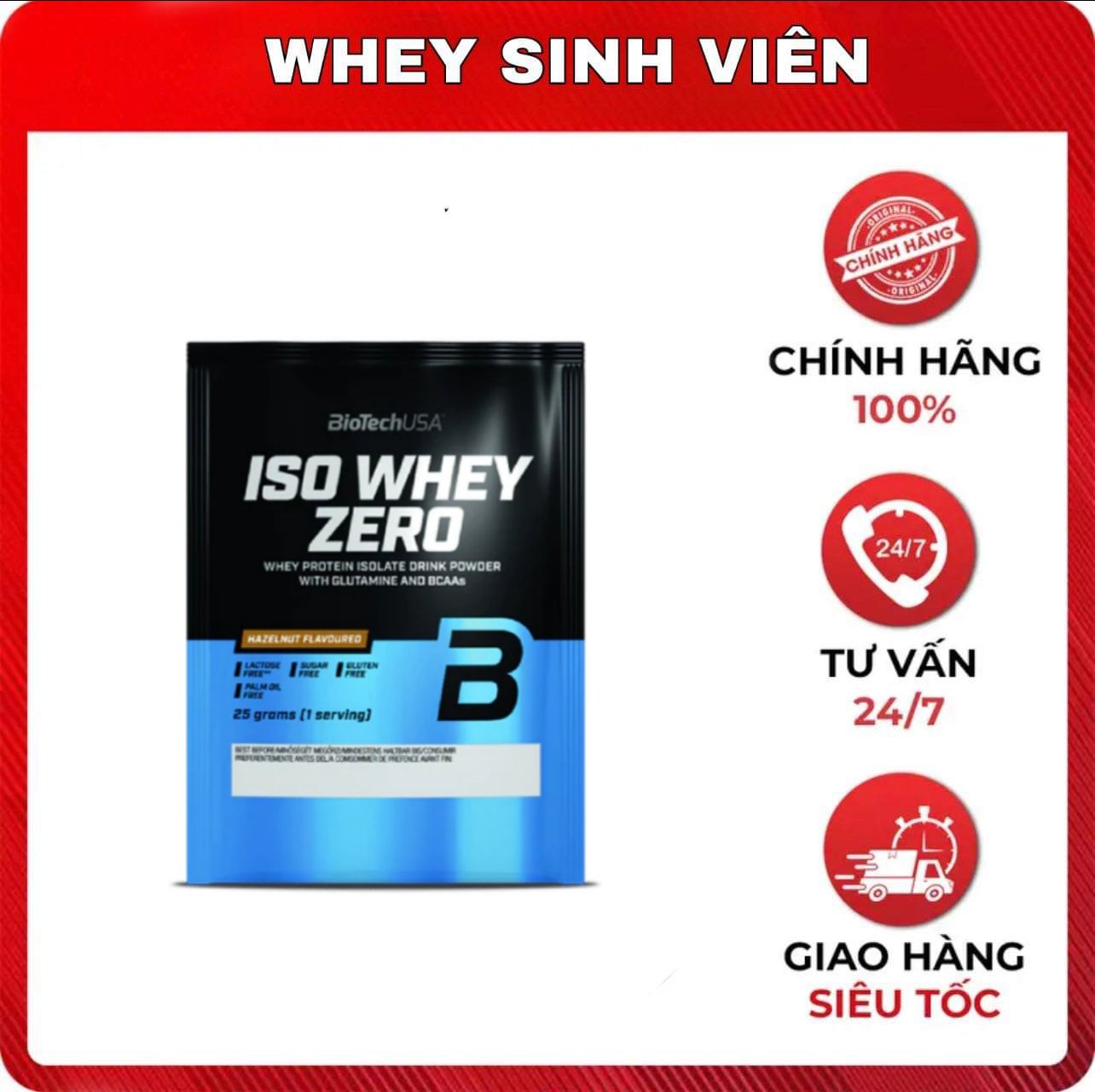 Gói dùng thử 1 lần sữa tăng cơ sample iso whey zero biotechusa gói 25g tại whey sinh viên