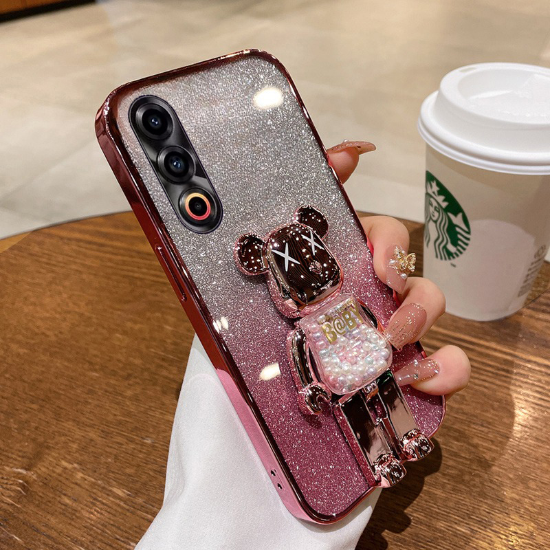 Phone cover Meizu 21 Pro 21 Note 20 Pro Back case with Cartoon 3D Bear Stand Luxury Slim Gradient Plating Glitter Girls Stylish For Meizu 20 Pro Meizu 21 Note Pro Back Cover. 