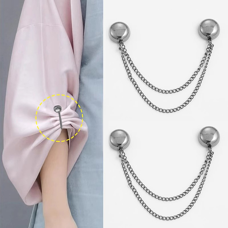2pcs Multi-Function Magnetic Clothing Clip With Chain Metal Buttons Clip Clothes Scarf Trouser Legs Cuff Fixing Magnet Pin.