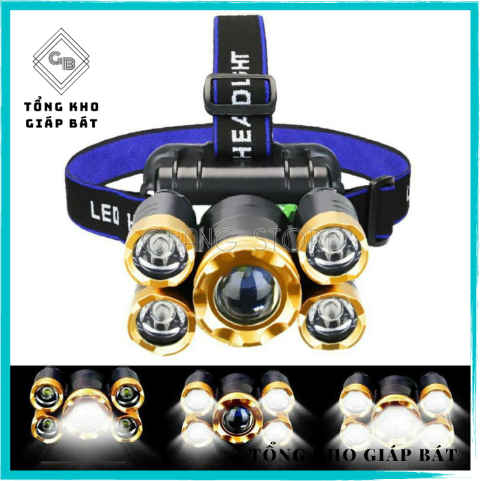 Đèn pin chiếu sáng đội đầu 5 bóng siêu sáng.