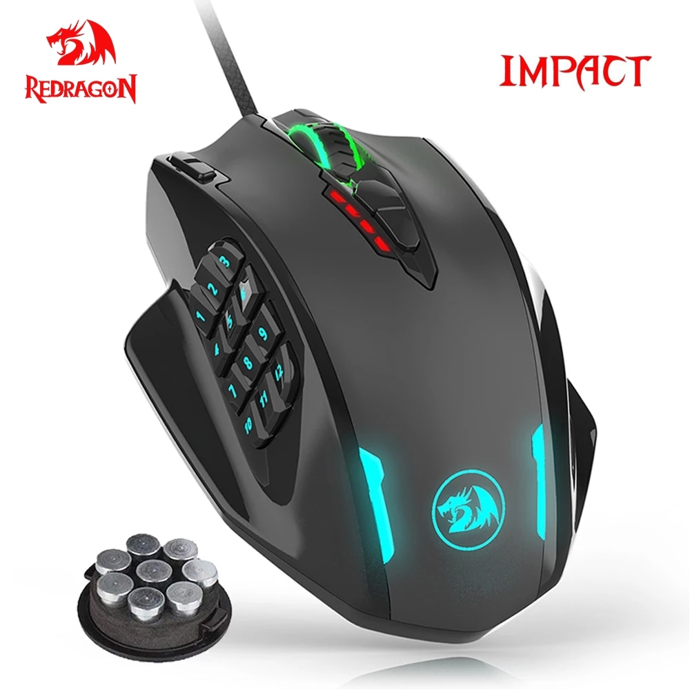 Redragon m908 impact usb wired rgb gaming mouse 12400 dpi 17 buttons programmable game optical mice for computer pc laptop