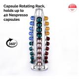 Nespresso Capsule Rotating Rack - holds up to 40 Nespresso capsules, storage, display, holder, coffee, pod, modern slim design, durability, quality