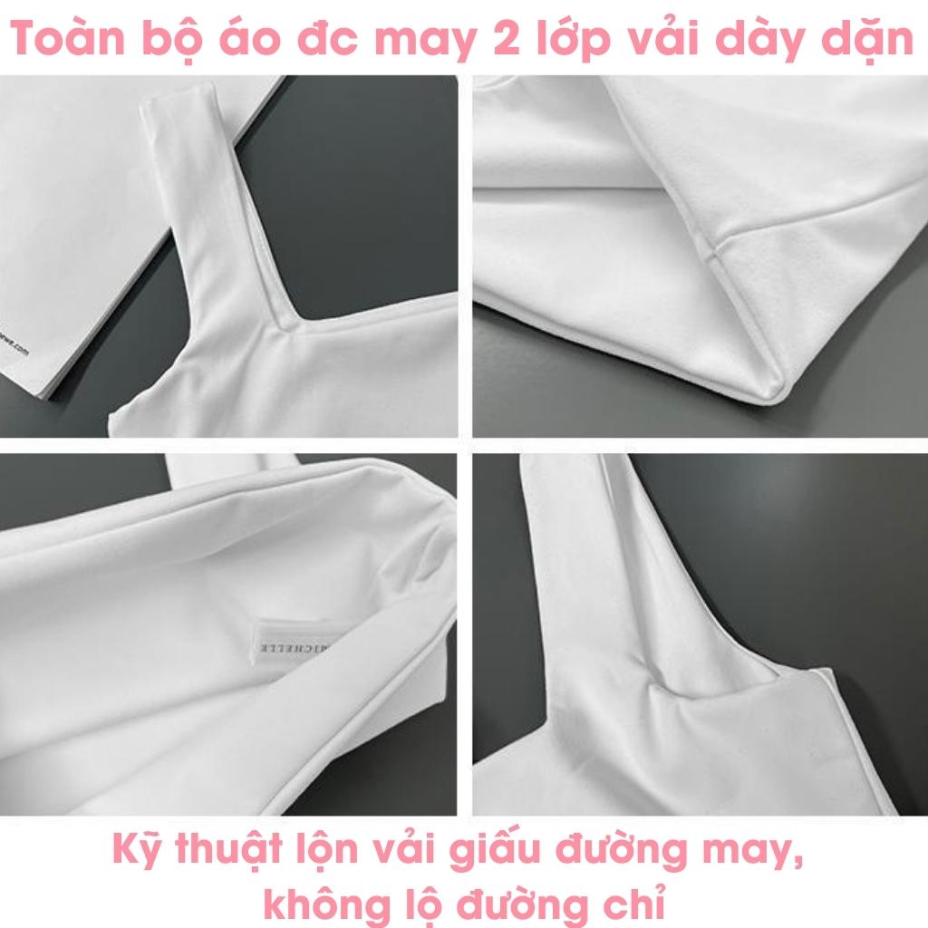 Áo 2 dây bản to nữ cổ vuông CROPGIRL Áo croptop hai dây ôm body may 2 lớp vải cotton dày dặn co giản tốt 2D5