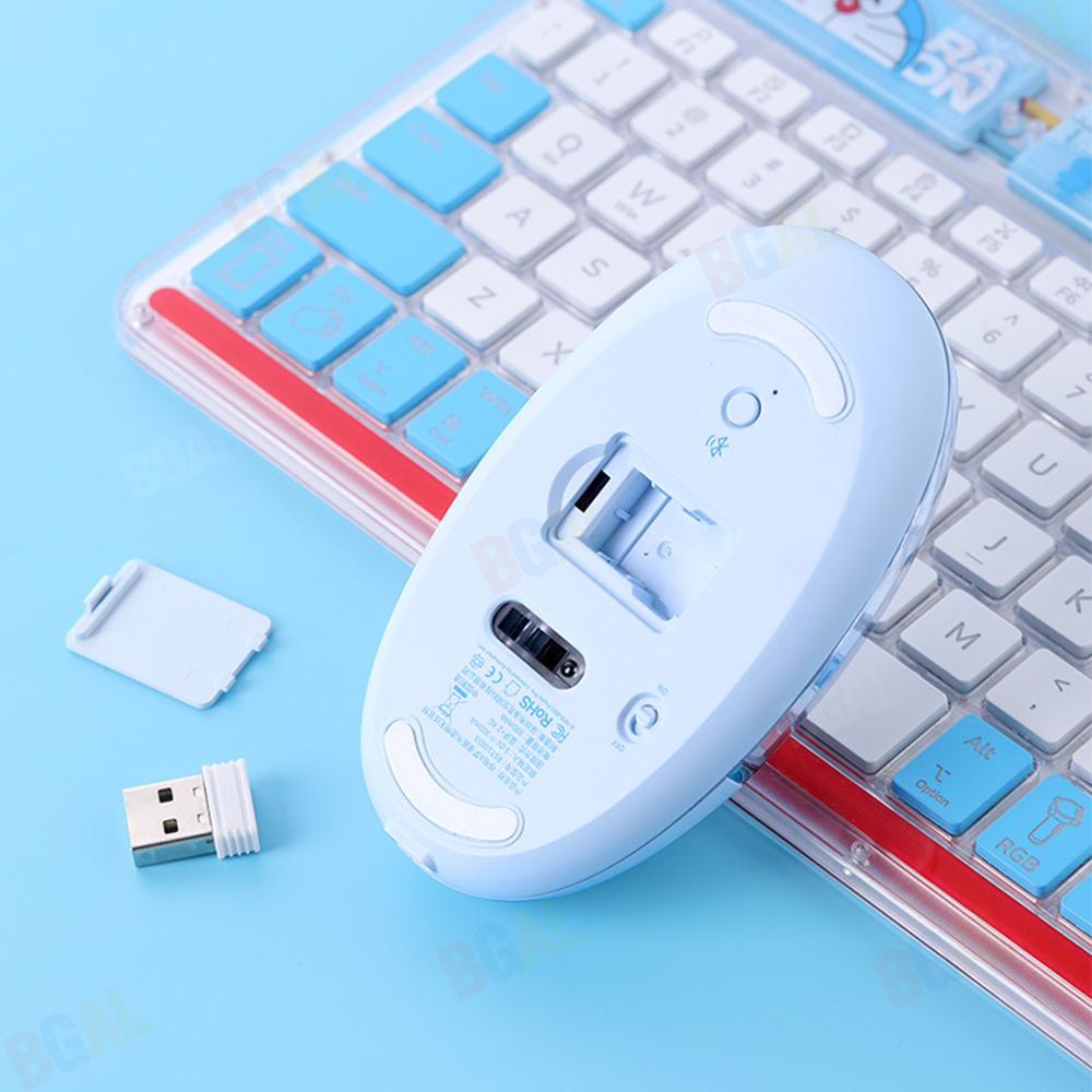 100% Authentic Doraemon Mouse Wireless Bluetooth Dual Mode Transparent Design Rechargeable for PC Laptop Computer Mute RST10855