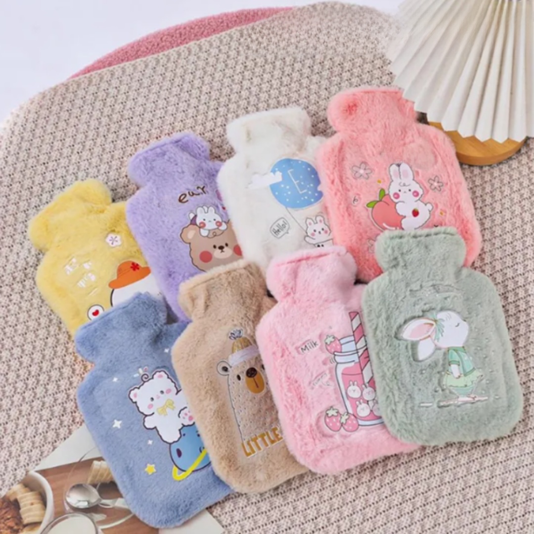 Cartoon Plush Rabbit Bear Hot Water Bottle Water Filling Velvet Small Portable Student Hand Warmer Cute Warm Water Bag
