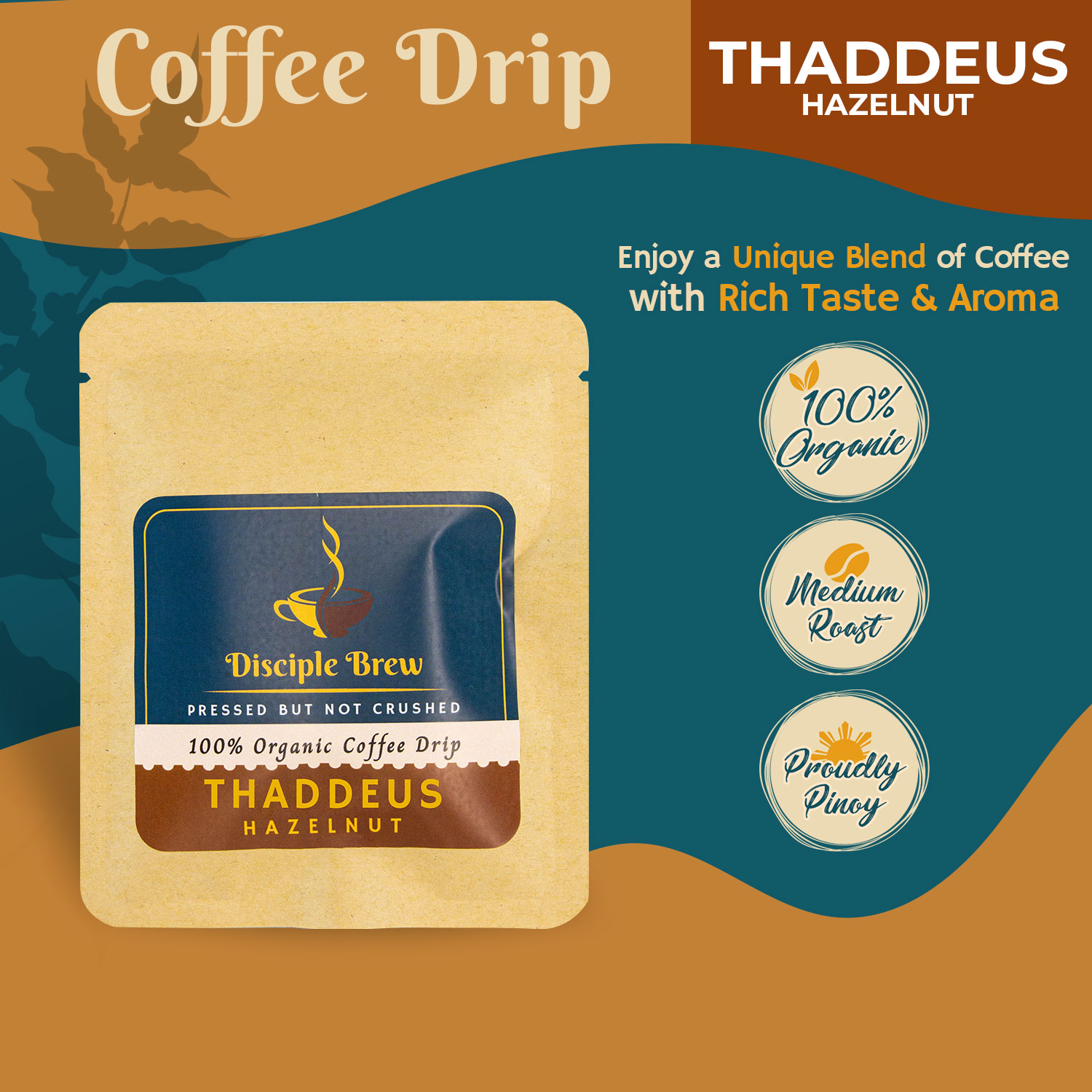 Disciple Brew Instant Coffee Drip Hazelnut Flavored Coffee13g Medium Roast Premium Organic