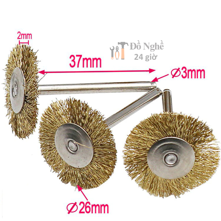 Bộ 9 chổi đồng đánh bóng, tẩy gỉ mini trục 3.17mm