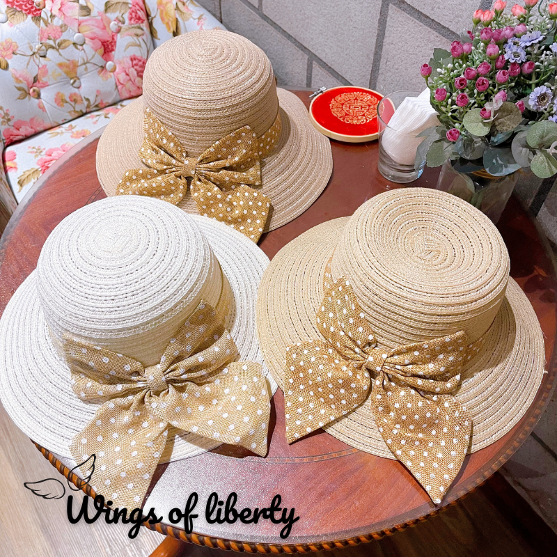 Mũ Cói Mềm Vành Tròn Có Gắn Nơ Wings07