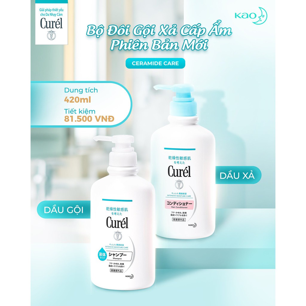Combo gội xả cấp ẩm chuyên sâu Curél (Gội 420ml + Xả 420ml)