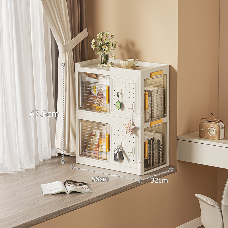 ZUOGUAN Double open folding storage box, multi-layer wheeled household organizing box, student creative hole board hook, book storage box
