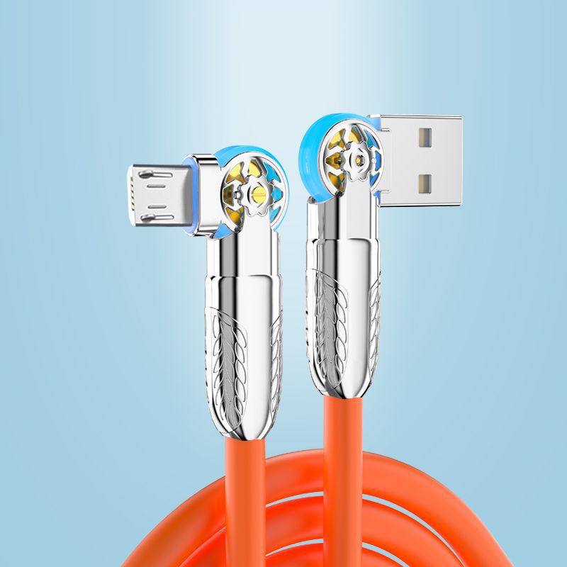 Hợp kim kẽm khuỷu tay đôi xoay với ánh sáng dày hơn máy silicon mềm khách Cáp dữ liệu sạc nhanh xe phổ cáp sạc