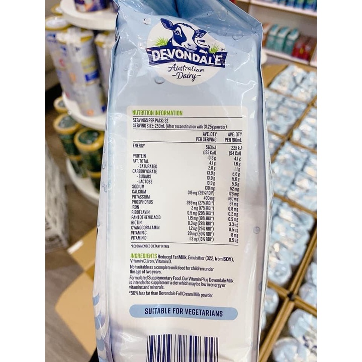 Sữa bột DEVONDALE Giảm Béo Bổ Sung VITAMIN PLUS 1kg - Sữa bột Uc
