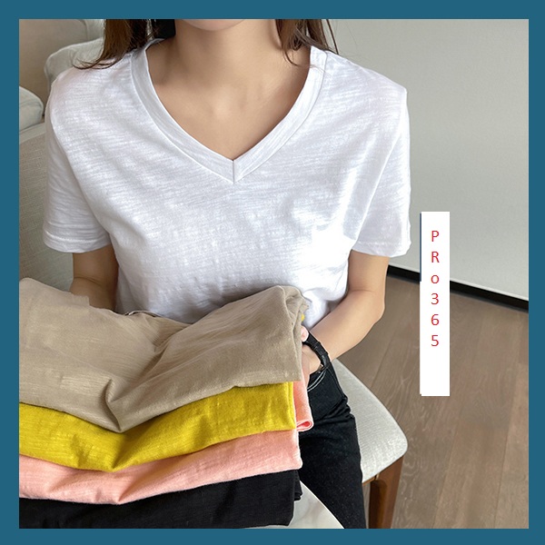Áo thun xược cotton nữ cổ tim, cổ V