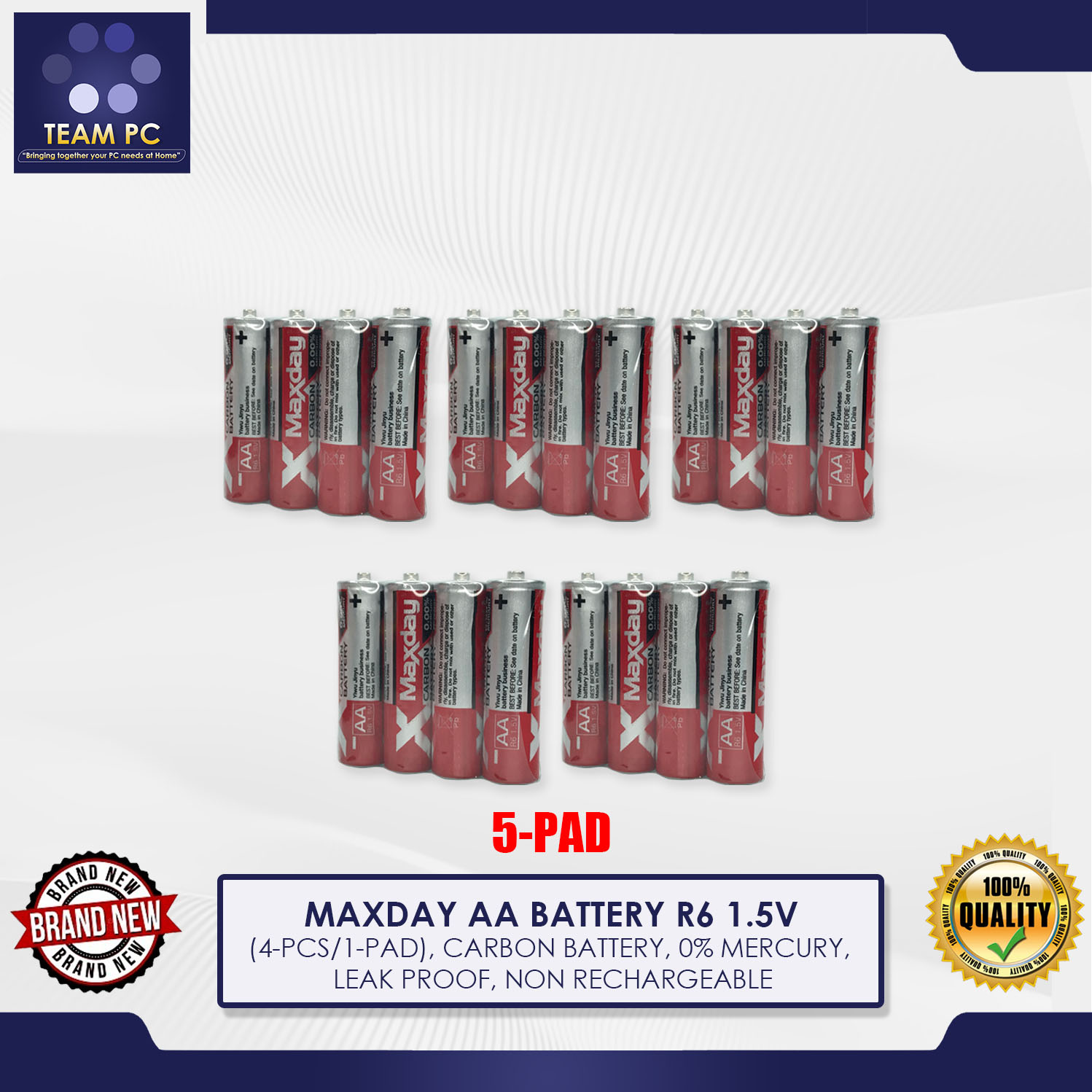 MAXDAY AA BATTERY R6 1.5V (4PCS/1PAD), CARBON BATTERY, 0 MERCURY