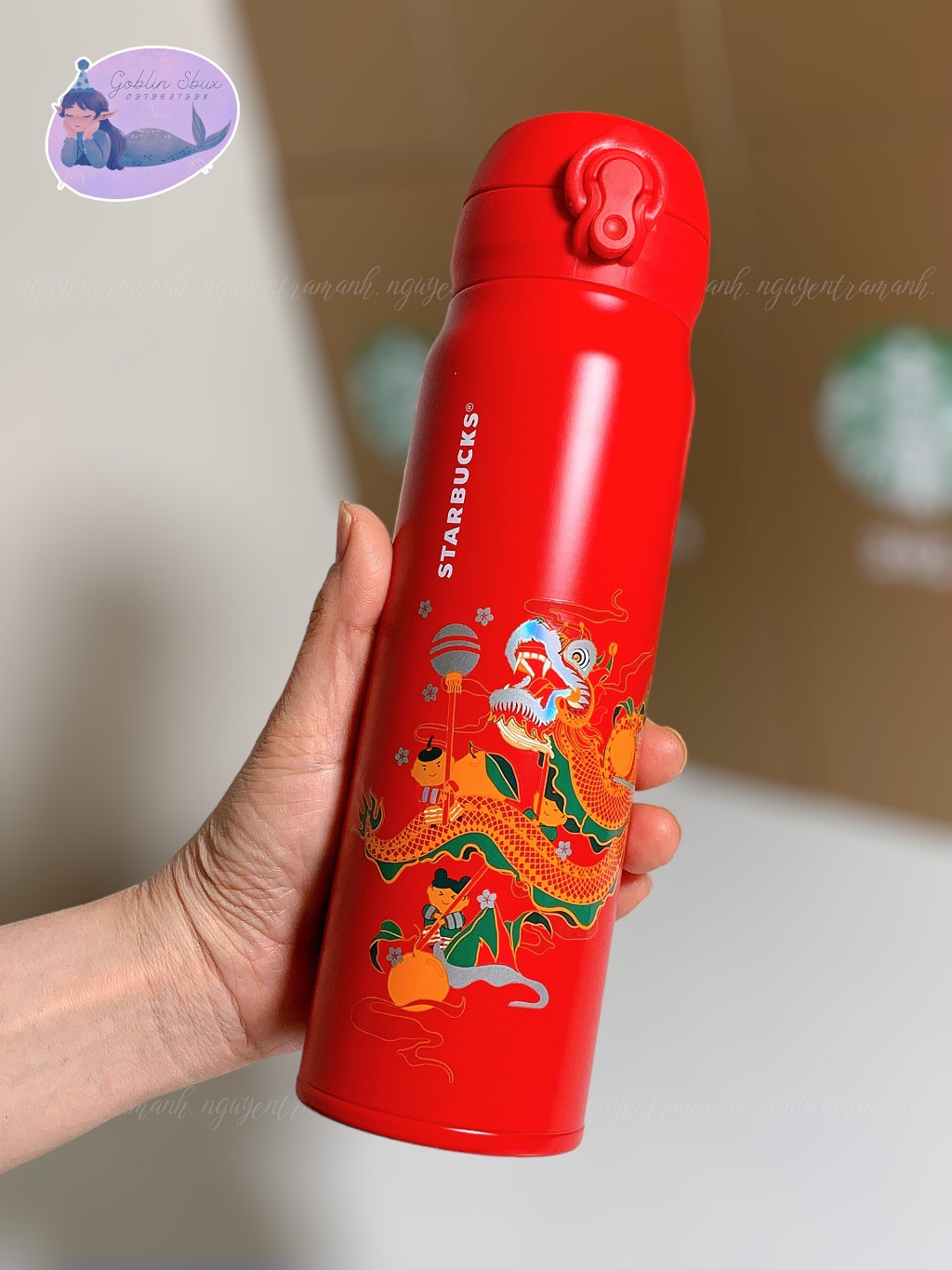 Starbucks malaysia bình giữ nhiệt lunar dragon year thermos 473ml