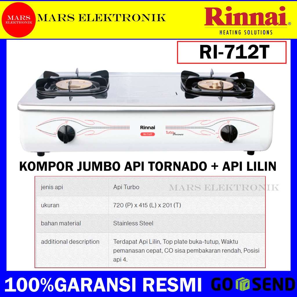 KOMPOR GAS RINNAI RI-712 T - 2 TUNGKU - API TURBO - READY | Lazada Indonesia