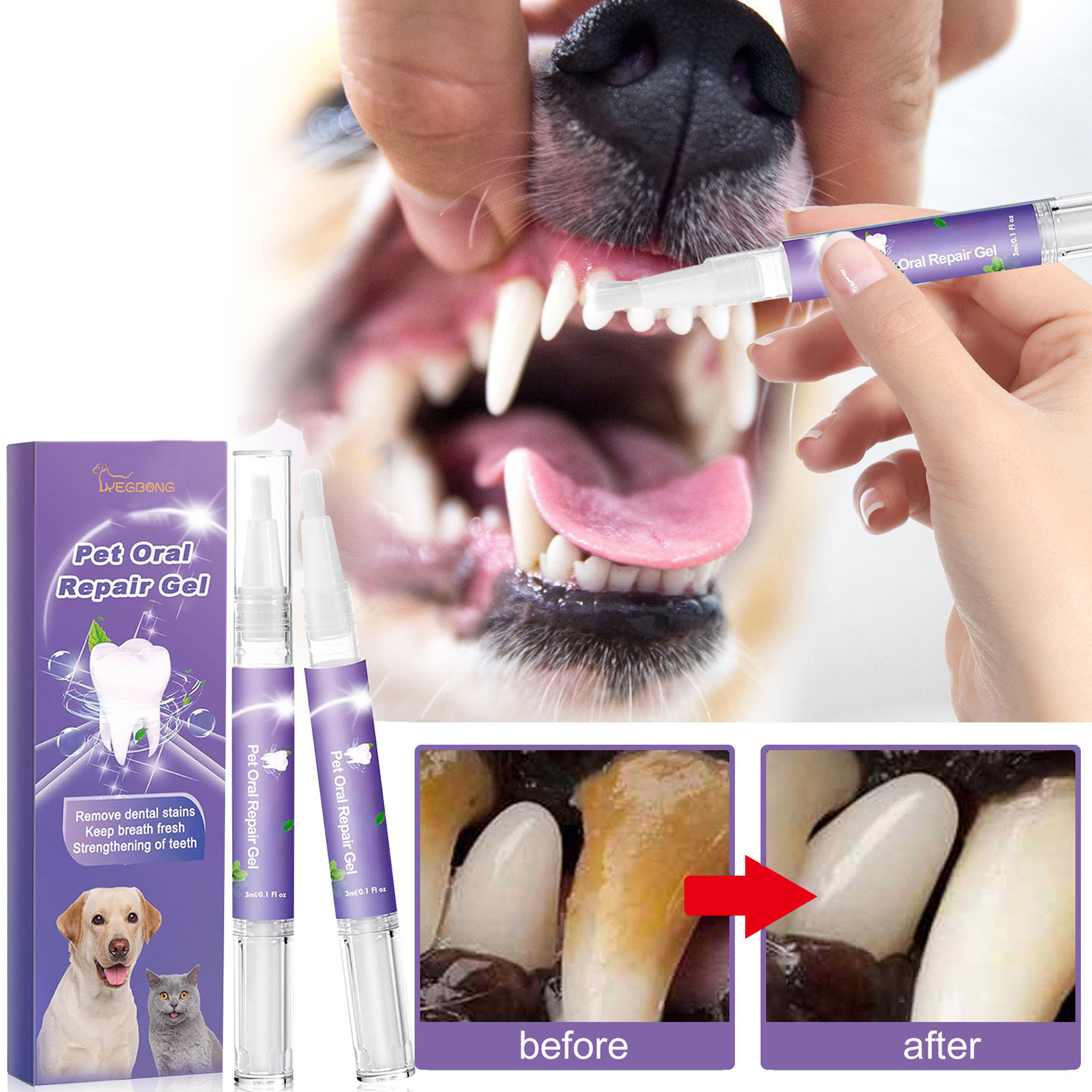 Tartar Removal Pet Toothpaste Pets Oral Restorative Gel Pet Oral Repair Gel Eliminate Bad Breath Whiten Teeth Natural Pet Breath Freshener for Cleaner Care