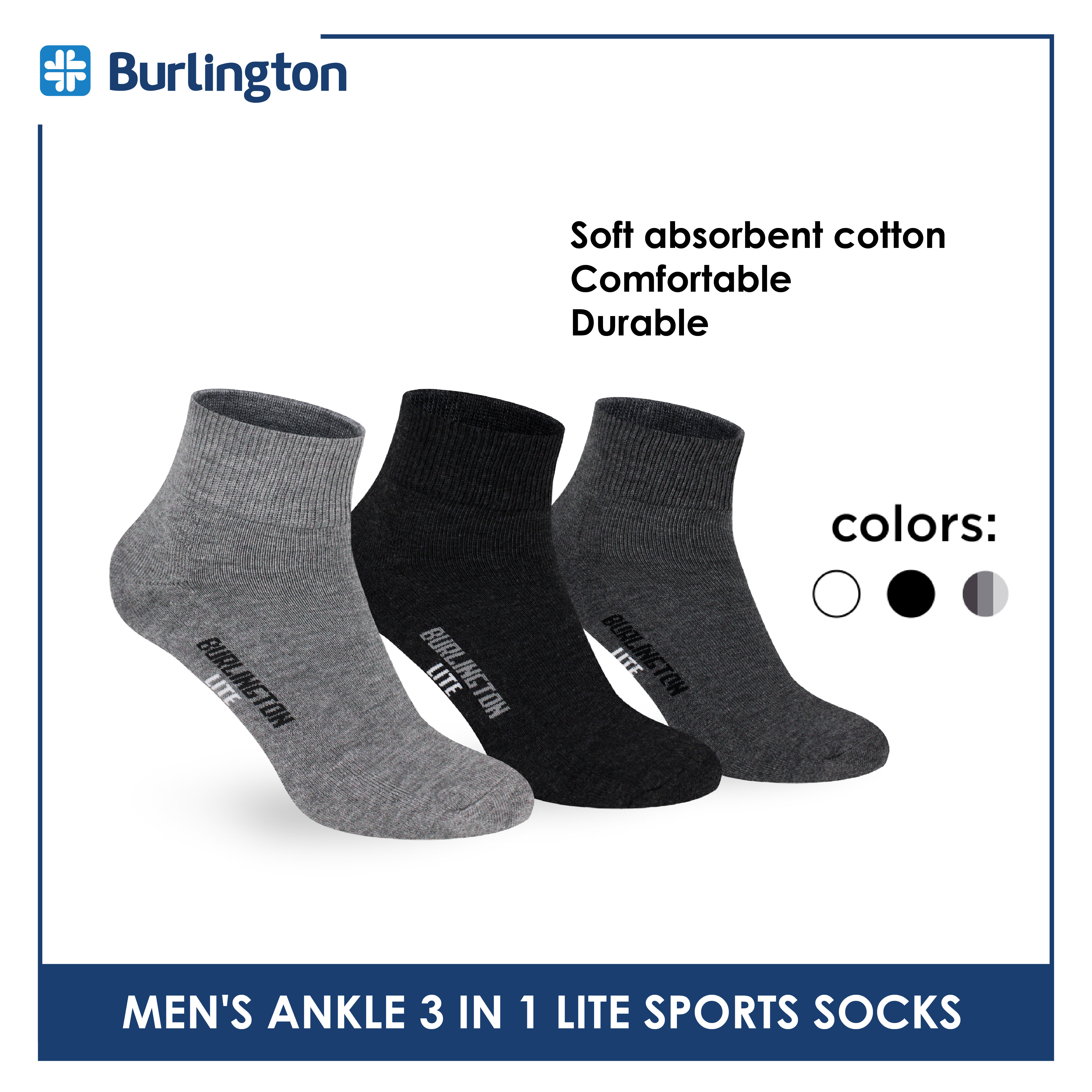 Burlington Mens Cotton Thick Sports Ankle Socks pairs in a pack