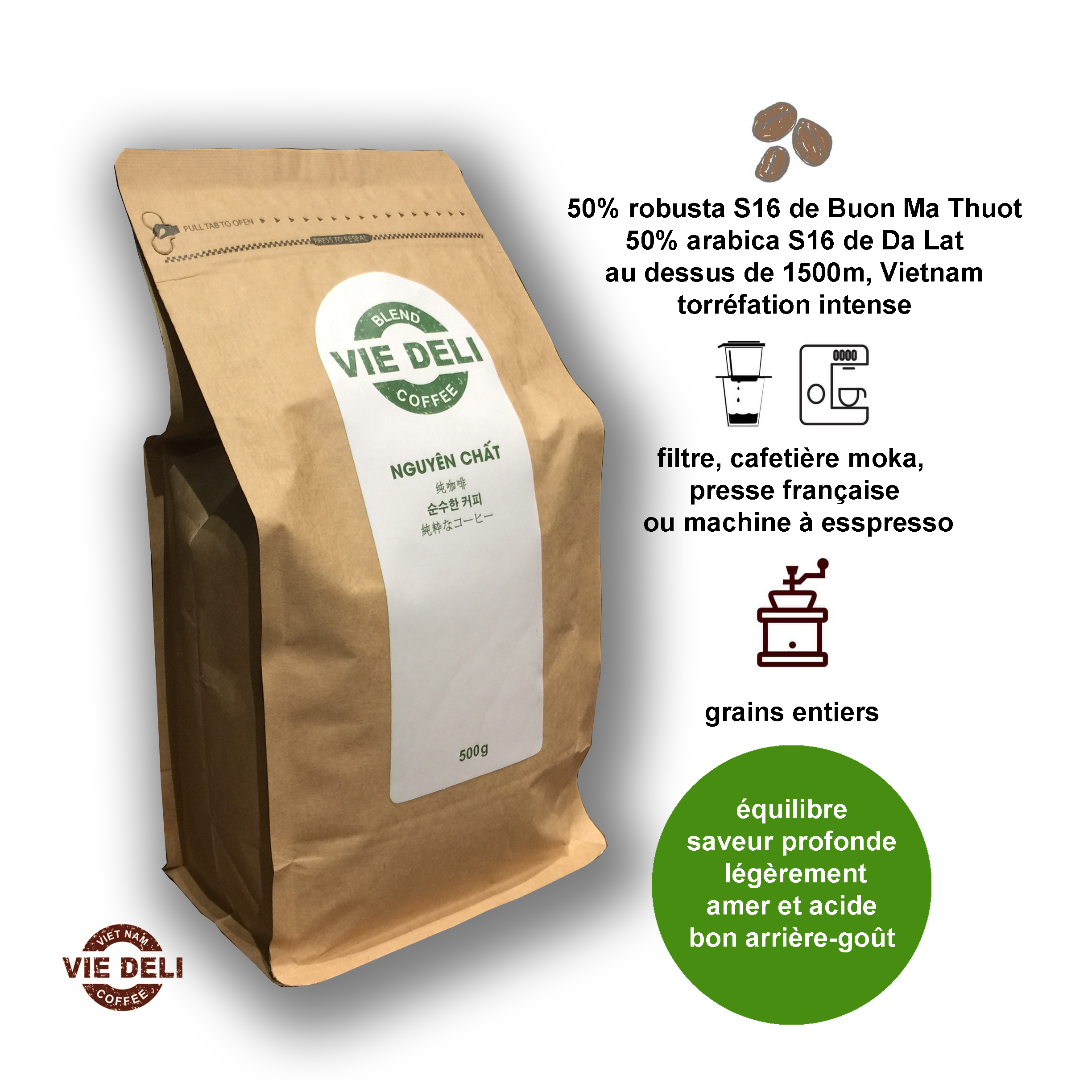 Cà phê hạt Blend Viedeli, túi 500g