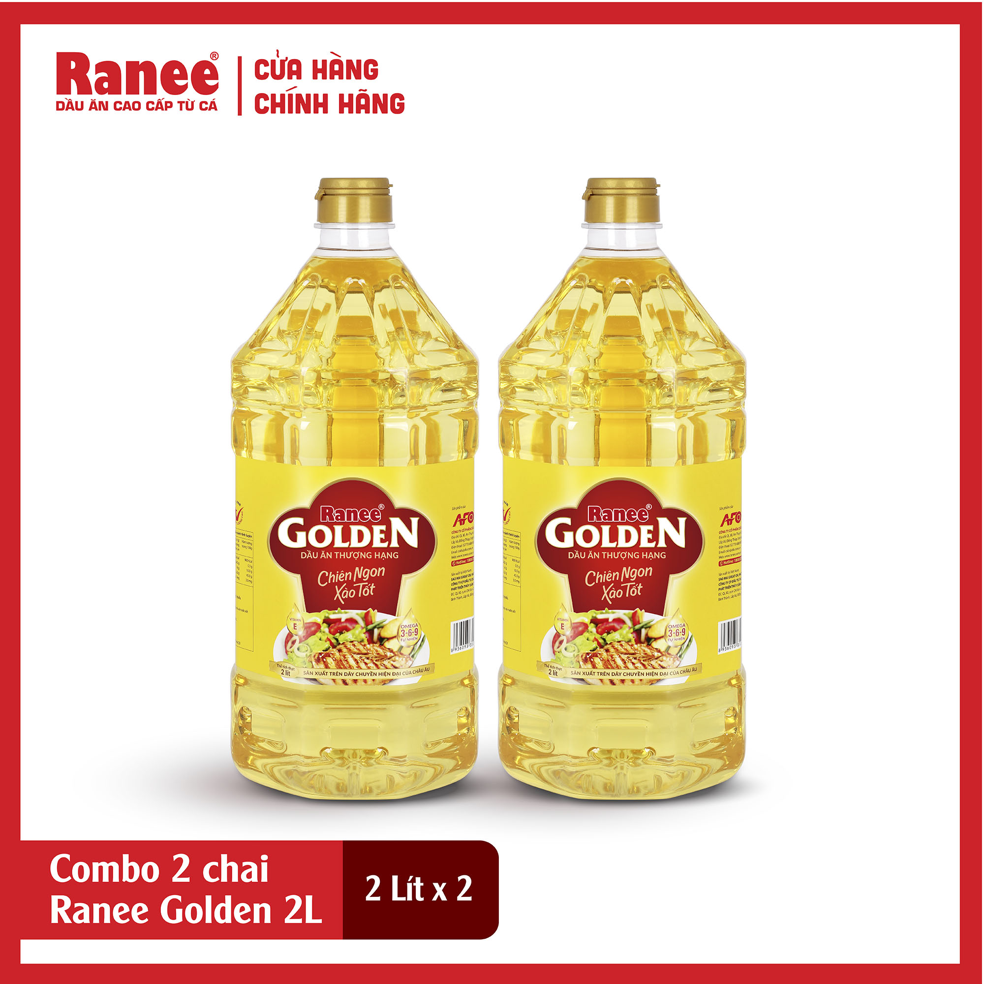 {Đơn 199k tặng hộp bơ -399k tặng vá gỗ} Combo 2 chai dầu ăn Ranee Golden 2 lít (2 lít/chai x 2 chai)
