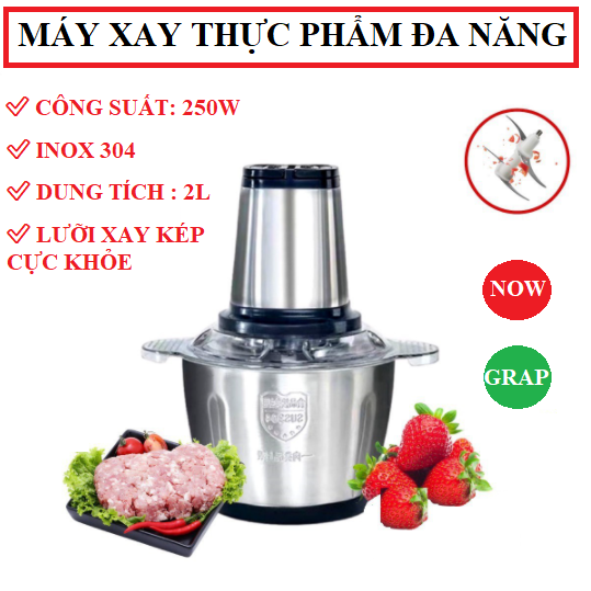 Máy xay thịt đa năng cối inox 2L 4 lưỡi xay cực khỏe , máy xay thực phẩm đa năng máy xay thịt xay tỏi ớt K11