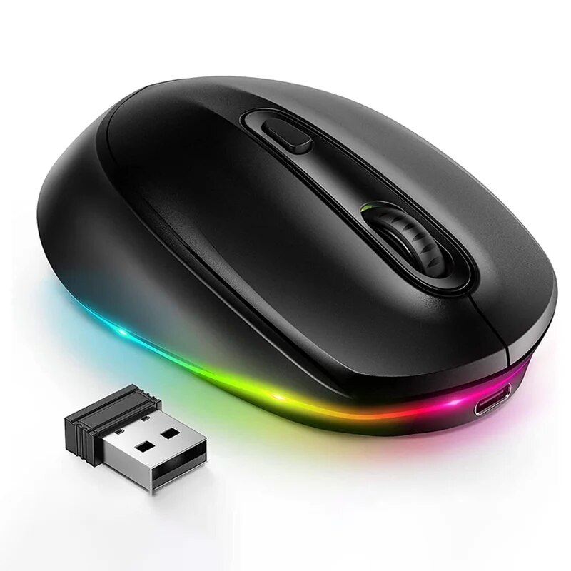 2.4G Wireless Mouse,Rechargeable Mouse Quiet Click Mice with Colorful LED Lights,3 Level DPI Mouse for Laptop Computer