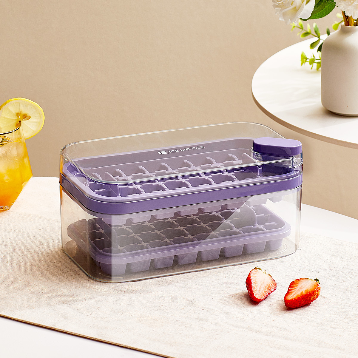 Ice Cube Silicone Press Ice Box Single và Double Layer Square Ice Cube Khuôn di động Công suất lớn Ice Cube Ice lưu trữ hộp với nắp đậy