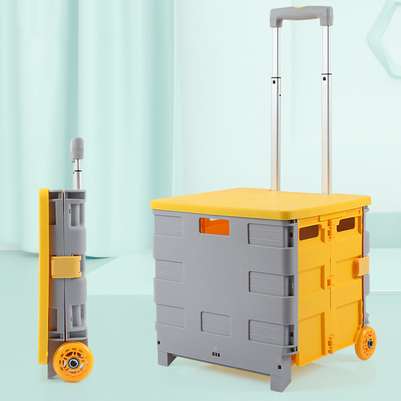Folding supermarket trolley, portable grocery cart, storage box, stall, luggage cart, hand pushed household shopping cart Convenient and convenient