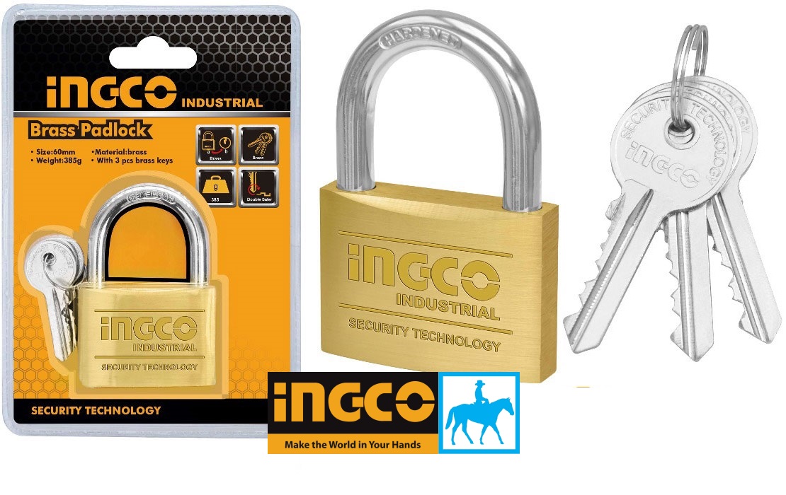 Ổ khóa cửa 60mm 385gr Brass Padlock INGCO DBPL0602