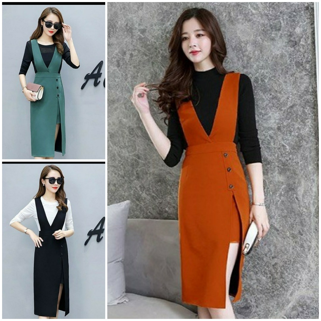 Yếm Xẻ Tà Phối Nút Fashion