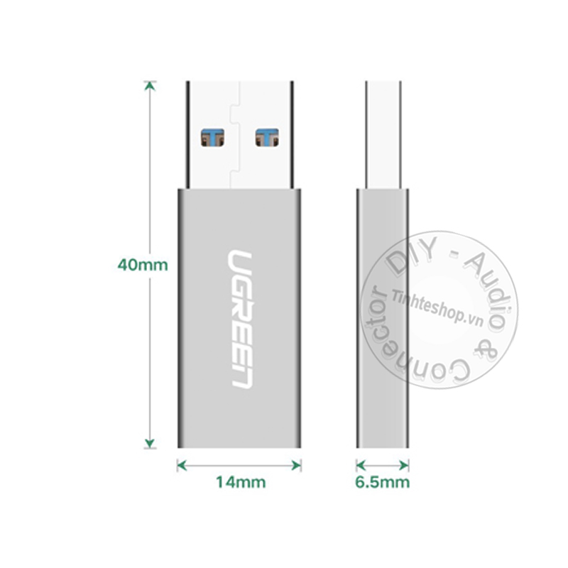 USB 3.0 đực ra USB C cái - Đầu chuyển USB 3.0 AM sang USB type CF Ugreen 30705