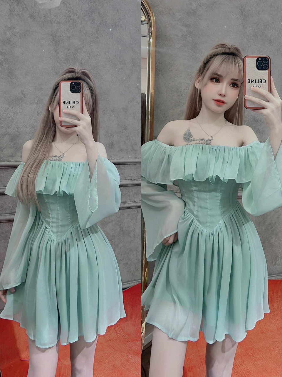 Đầm tơ ánh kim có lót 3 màu xinh sang chanahr đẹp lung linh như hình ld22