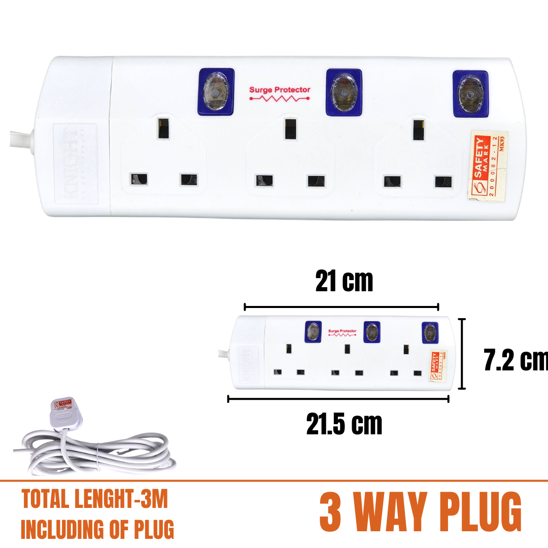 Knight Mains Switch Plug Adapter Extension Plug Surge Protection