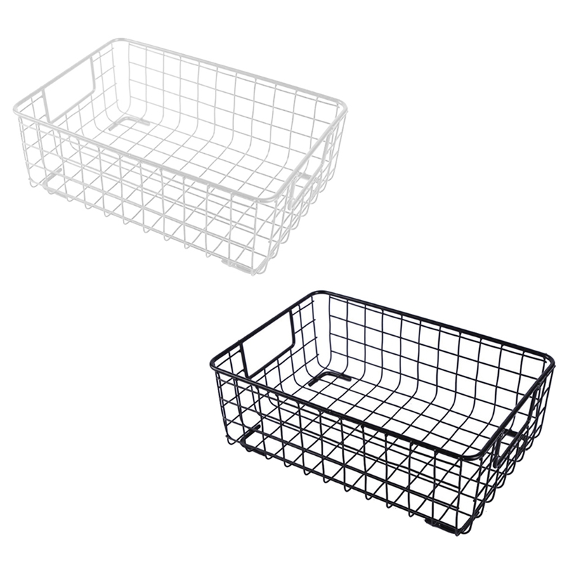 Creative Metal Wire Storage Basket with Handle Wrought Iron Sundries Container Kitchen
