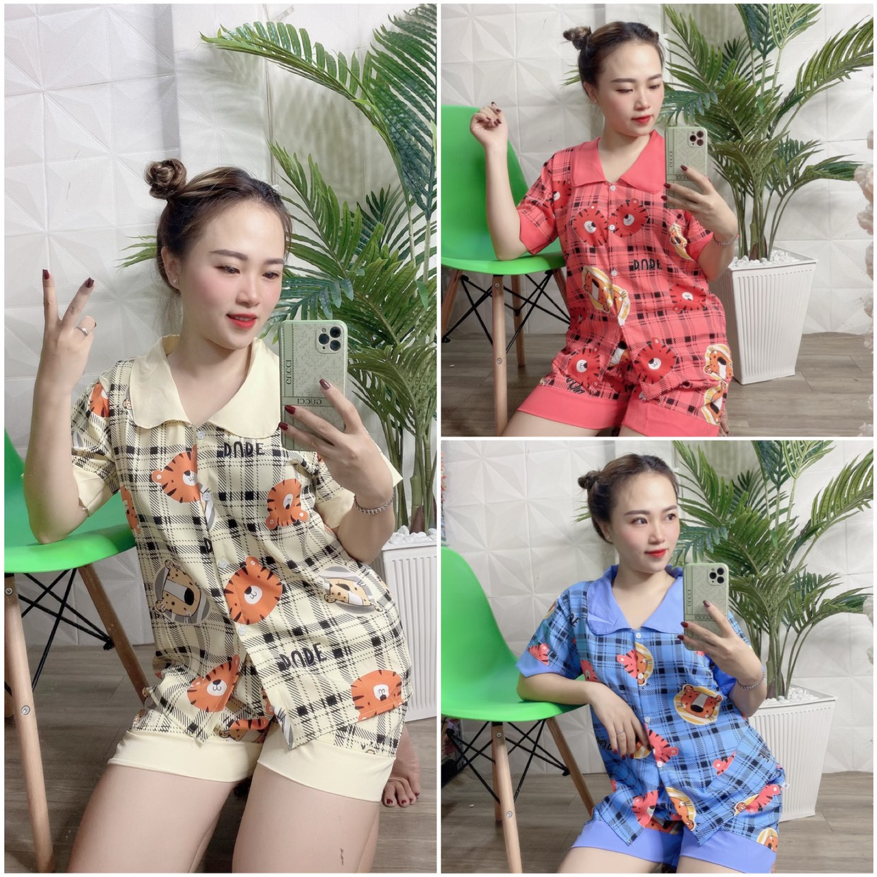 ĐỒ BỘ PIJAMA ĐÙI HỌA TIẾT HÌNH GẤU DỄ THƯƠNG  CÓ SIZE 40-75KG - PJ04