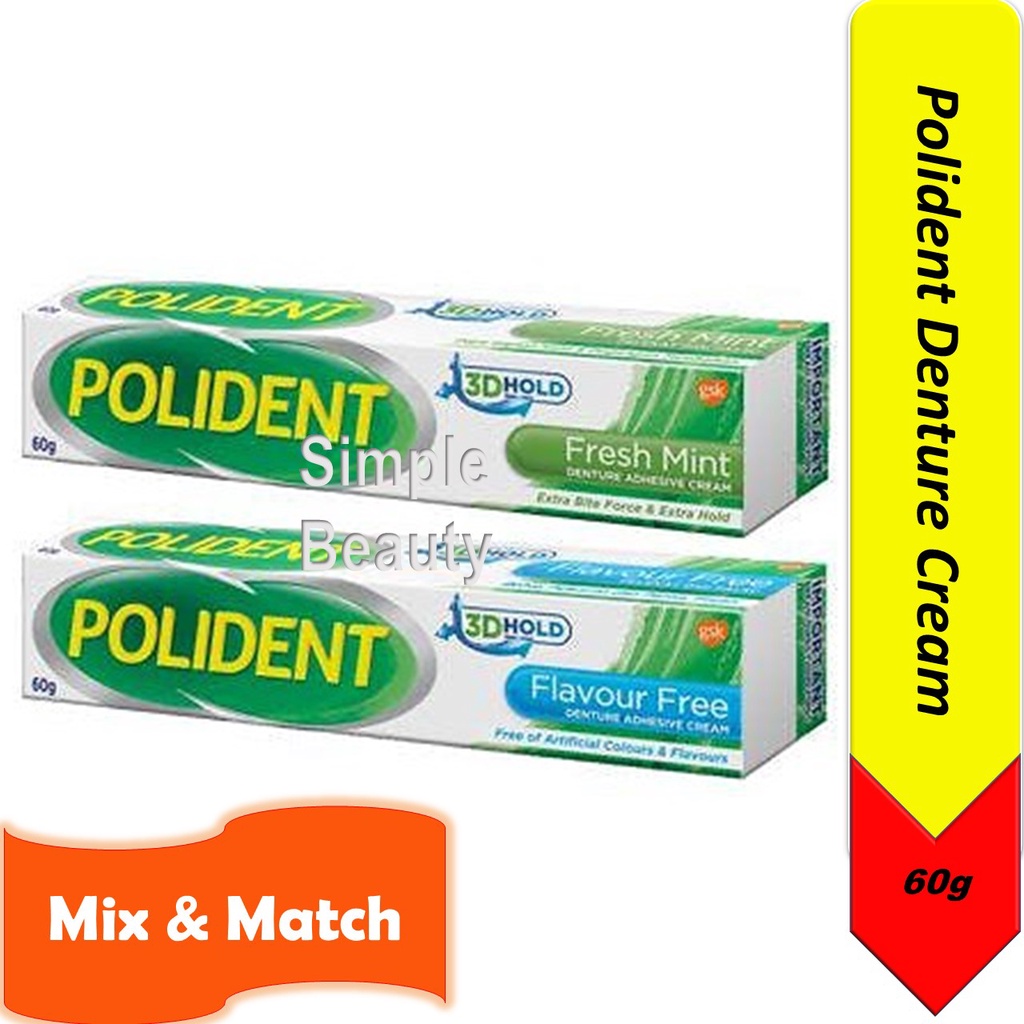 Polident Denture Adhesive Cream Fresh Mint / Flavour Free, 60g Lazada